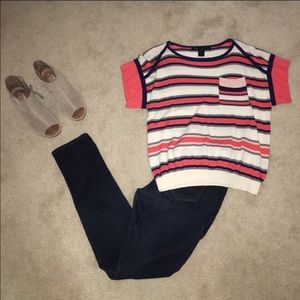 Marc by Marc Jacobs coral and navy sweater